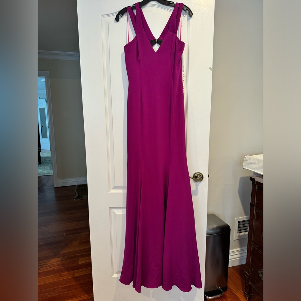 JAYGODFREY magenta colored open back v neckline gown NWT NEVER WORN